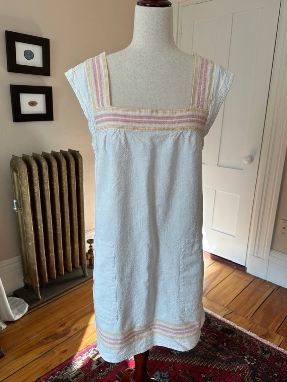 Faherty Blue Organic Cotton Embroidered Square-Neck Summer Dress - Picture 13 of 14